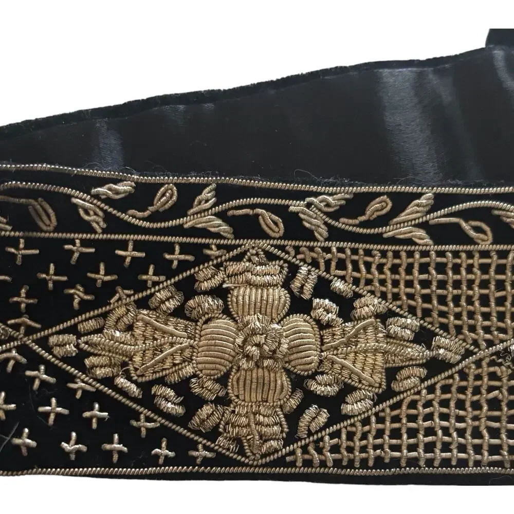 Zardozi Belt Embroidery Silver Metal Thread India Origin Silk Velvet 31”